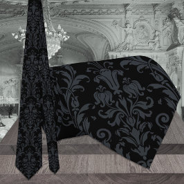 Gravata Noiva Damasco Floral Acanto Preto