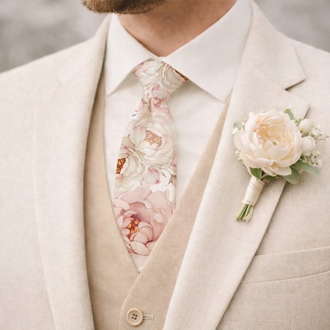 Gravata Noiva de Peônia em Aguarela Casamento Floral (Criador carregado)