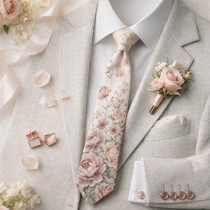 Gravata Noiva de Primavera Romântica Floral Rosa Empoeirad