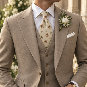 Gravata Noiva Sino Floral Herringbone Marfim Dinheiro Anti