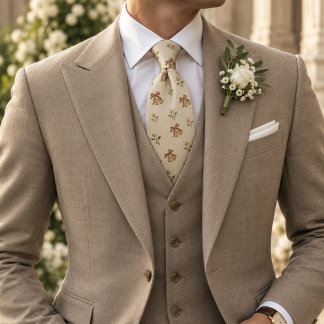 Gravata Noiva Sino Floral Herringbone Marfim Dinheiro Anti