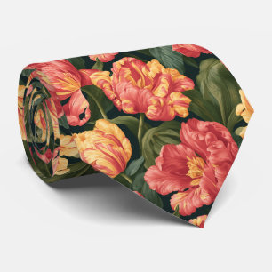 Gravata Noivado com Padrão de Tulipa Casamento Tropical