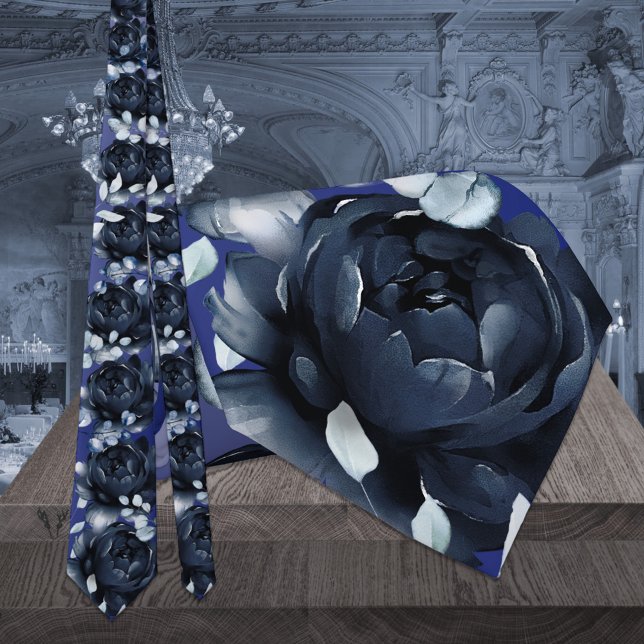 Gravata Noivas de Peônias Azul Naval com Verde Casamento (Criador carregado)