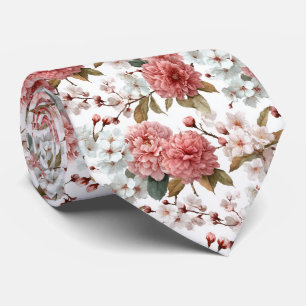 Gravata Noivas Florais de Peônias Rosadas Vintage e Ivory