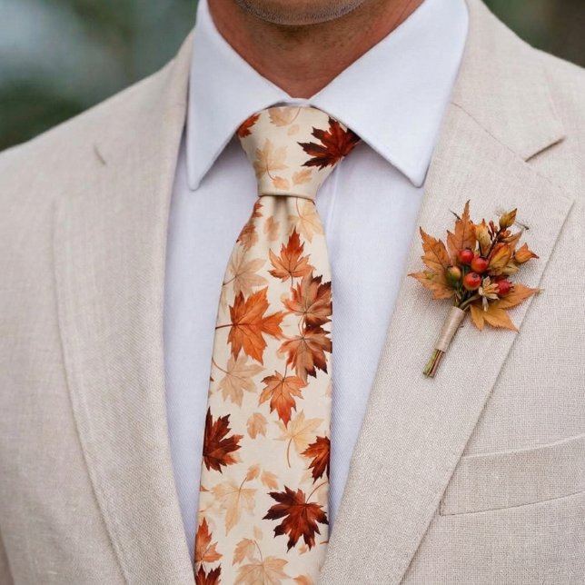 Gravata Noivo de casamento de outono rústico com folhas ca (Rustic Autumn Leaves Fall Wedding Groom Neck Tie)