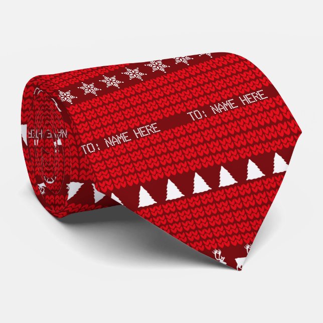 Gravata Nome personalizado de Natal Red White Sweet (Rolled)