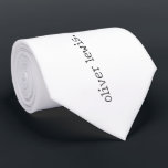 Gravata Nome Personalizado Minimalista Estilo Máquina de E<br><div class="desc">Design minimalista de gravata branca personalizada com tipografia limpa de máquina de escrever em letras minúsculas cria um acessório elegante e sofisticado perfeito para casamentos modernos, eventos formais e estilo pessoal refinado. Este design de gravata branca elegante apresenta um único nome em letras minúsculas exibido em uma fonte sutil no...</div>