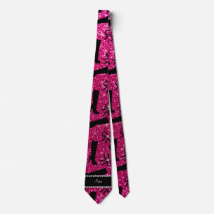 Gravata Nome personalizado neon hot pink glitter inicializ