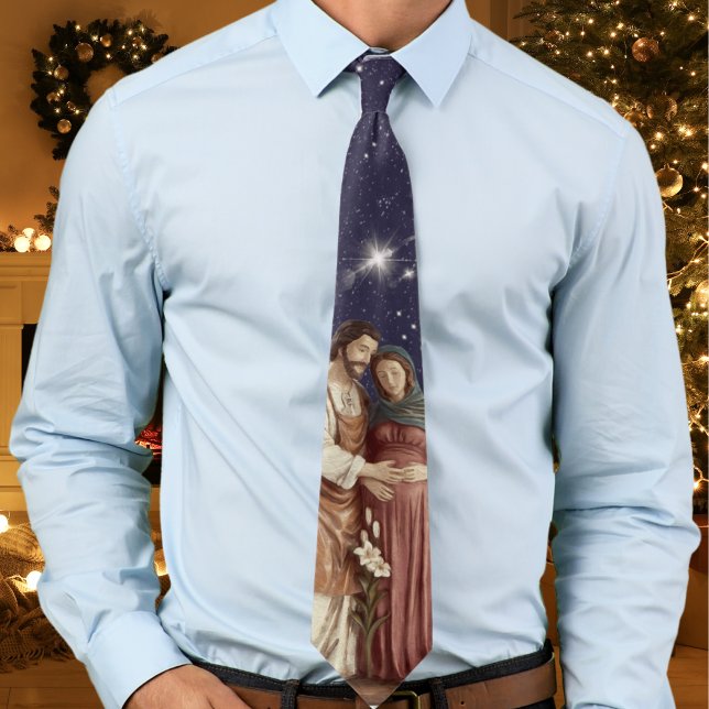 Gravata Nossa Senhora da Virgem Grávida Adorta Maria no Na (Our Lady of Advent tie with image of pregnant Virgin Mary and St. Joseph. Catholic gift for priests.)