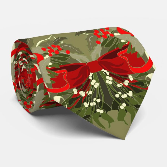Gravata Nostalgic Mistletoe Holly Christmas (Rolled)