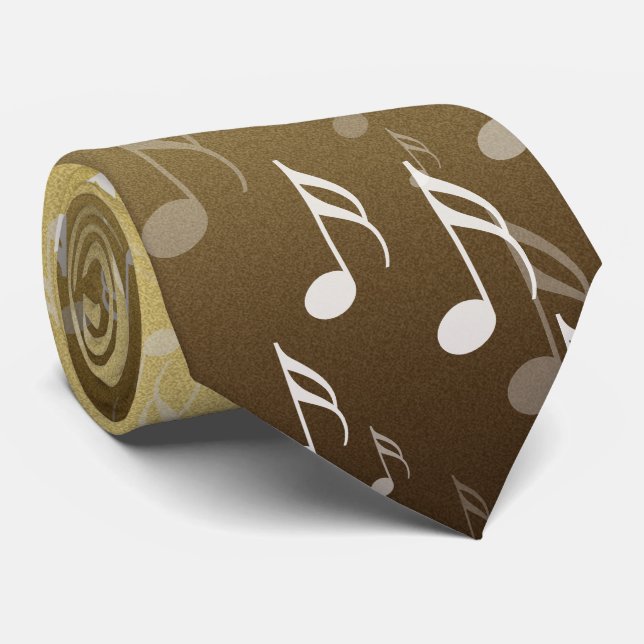 Gravata Notas Musicais Elegantes em um Dourado Fundo (Rolled)