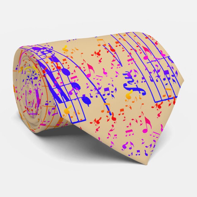 Gravata Notas Musicais em Múltiplas Cores (Rolled)