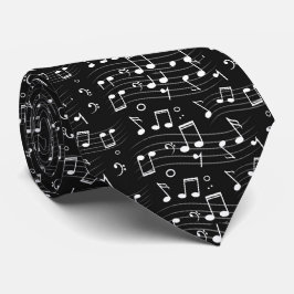 Gravata Notas Musicais em Preto e Branco