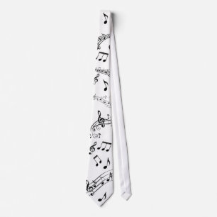 Gravata Notas musicais preto e branco
