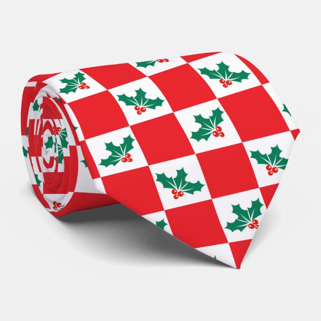 Gravata Novelty checou Holly Christmas (Rolled)