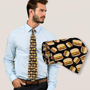 Gravata Novelty Comida Burgers Cheeseburger Pattern Neck T
