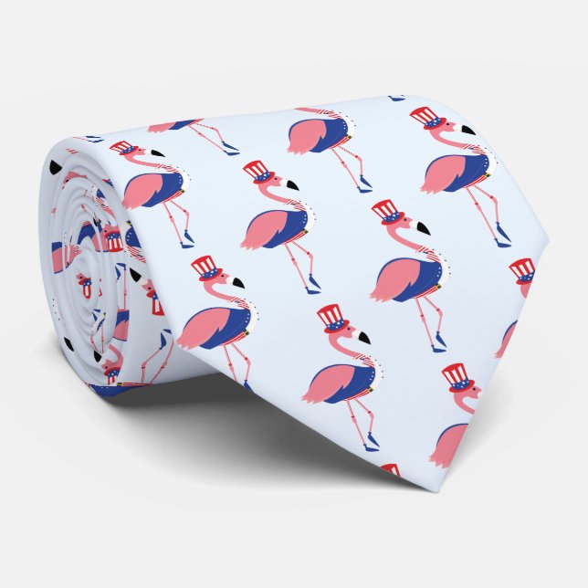 Gravata Novelty Pink Flamingo 4 de julho Feriado (Rolled)