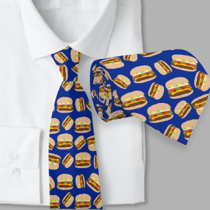 Gravata Novidade divertida Cheeseburger Padrão Marinho Azu