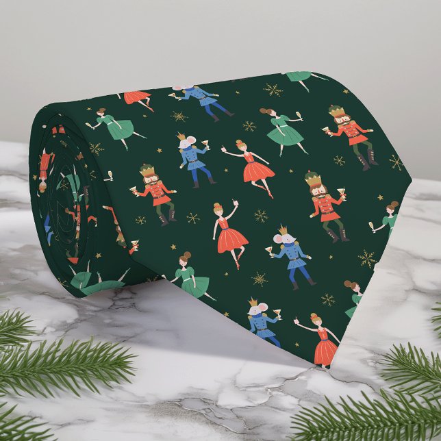 Gravata Nutcracker Christmas Cocktails Pattern w/ Monogram (Criador carregado)
