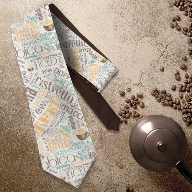 Gravata Nuvem de Palavras Café em Sacaria Teal ID283 (Criador carregado)