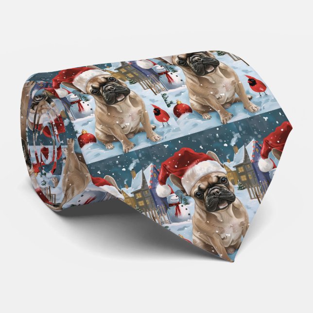 Gravata O Bulldog Francês Winter Wonderland Natal Joy (Rolled)