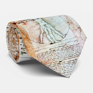 Gravata O HOMEM de VITRUVIAN, pergaminho branco antigo de