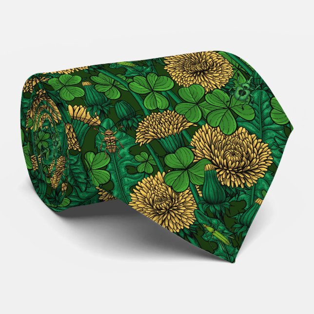 Gravata O prado em verde e amarelo (Rolled)