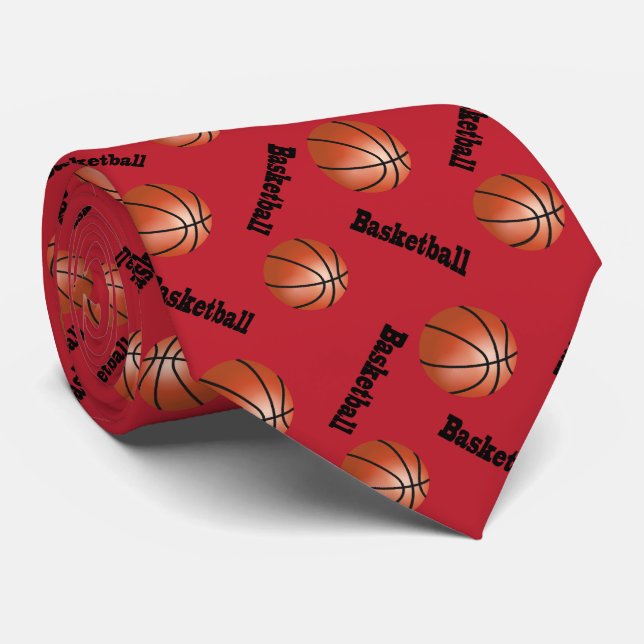 Gravata Obscuridade desportiva - basquetebol vermelho do (Rolled)