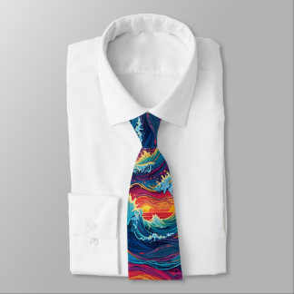 Gravata Ocean Sunset Waves Neck Tie