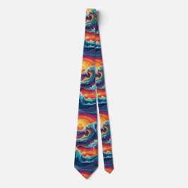 Gravata Ocean Sunset Waves Neck Tie