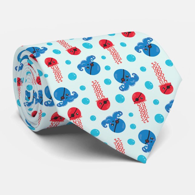 Gravata Octopus Pirata, Jellyfish Pirata, Animais do Mar (Rolled)