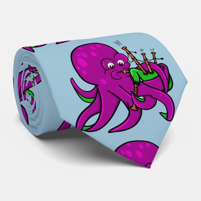 Gravata Octopus Roxo Pescando Bagtubos Verdes (Rolled)