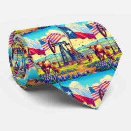 Gravata Oil Pump Jack Texas American Flag Longhorn Steer