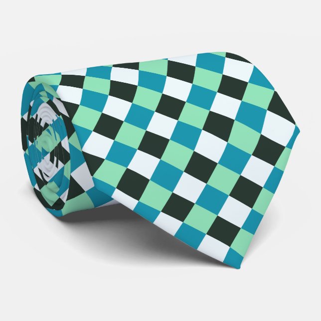 Gravata Óleo Branco Verde Azul Aqua Turquoise (Rolled)