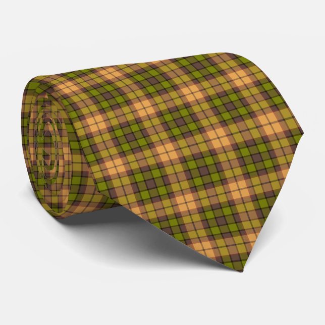 Gravata Olive Harvest Gold Plaid Tartan Retro Neck Tie (Rolled)