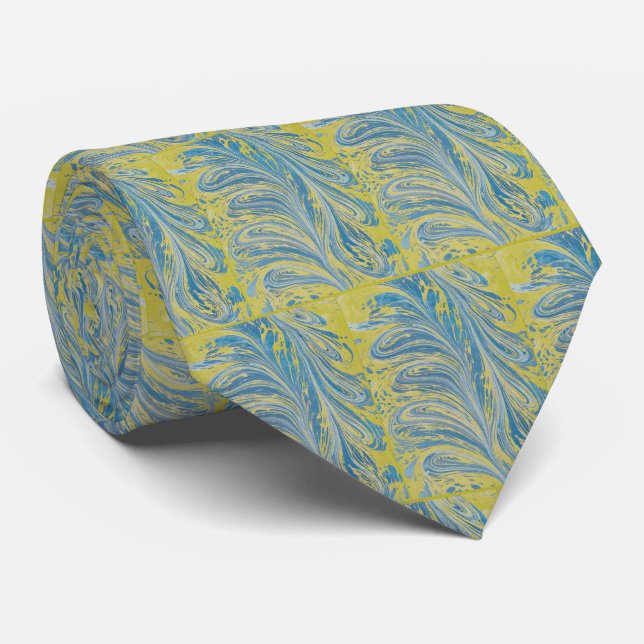 Gravata Onda Abstrato Azul E Dourada (Rolled)