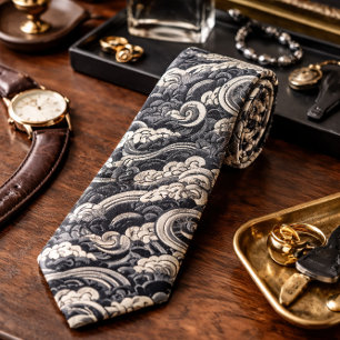 Gravata Onda Japonesa Arte Oceânico Elegante Inspirado