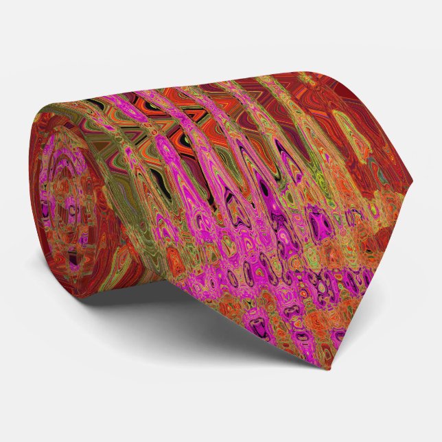 Gravata Ondas Atômicas Abstratas Groovy Rosa Quente Retro (Rolled)