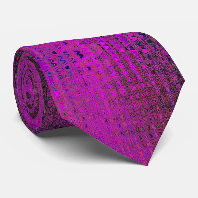 Gravata Ondas de Boomerang Retro Magenta Abstratas (Rolled)