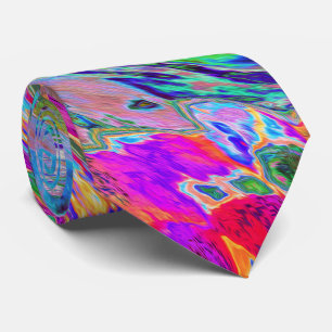 Gravata Ondas de Cores Psicodélicas Florais Abstratas em A