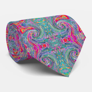 Gravata Ondas de Cores Psicodélicas Florais Abstratas em A