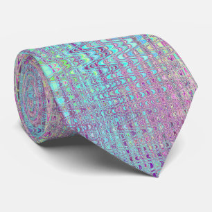 Gravata Ondas Retro Boomerang Abstratas Aqua e Roxo