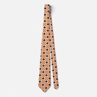 Gravata Orange Black White Checkered Squares Pattern