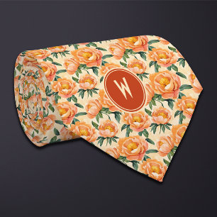 Gravata Orange Peonies Floral