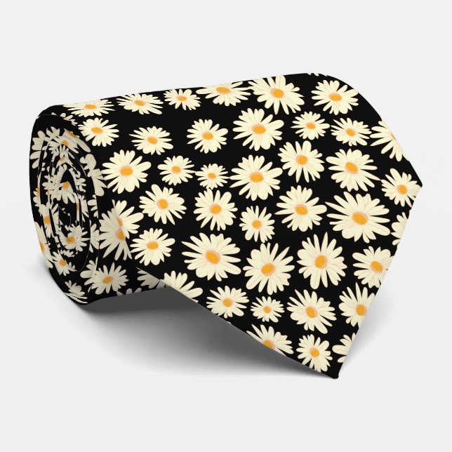 Gravata Orange white black daisy flower pattern (Rolled)