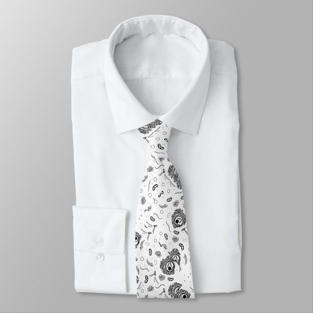 Gravata Organelas - Preto em Branco (Amarrado)