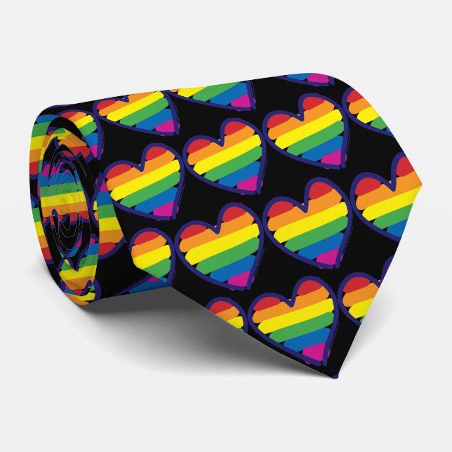 Gravata Orgulho gay Rainbow Flag Hearts (Rolled)
