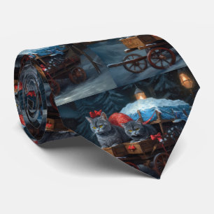 Gravata Oriental Blue Cat Snowy Sleigh Decência de Natal