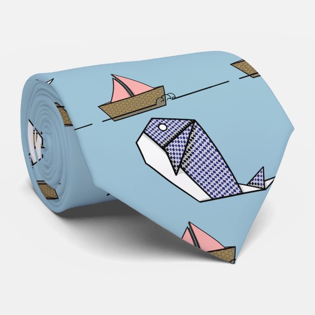Gravata Origami Blue Whale And Paper Boat (Rolled)