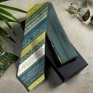 Gravata Ornamentado Barroco Stripes Verde ID1095